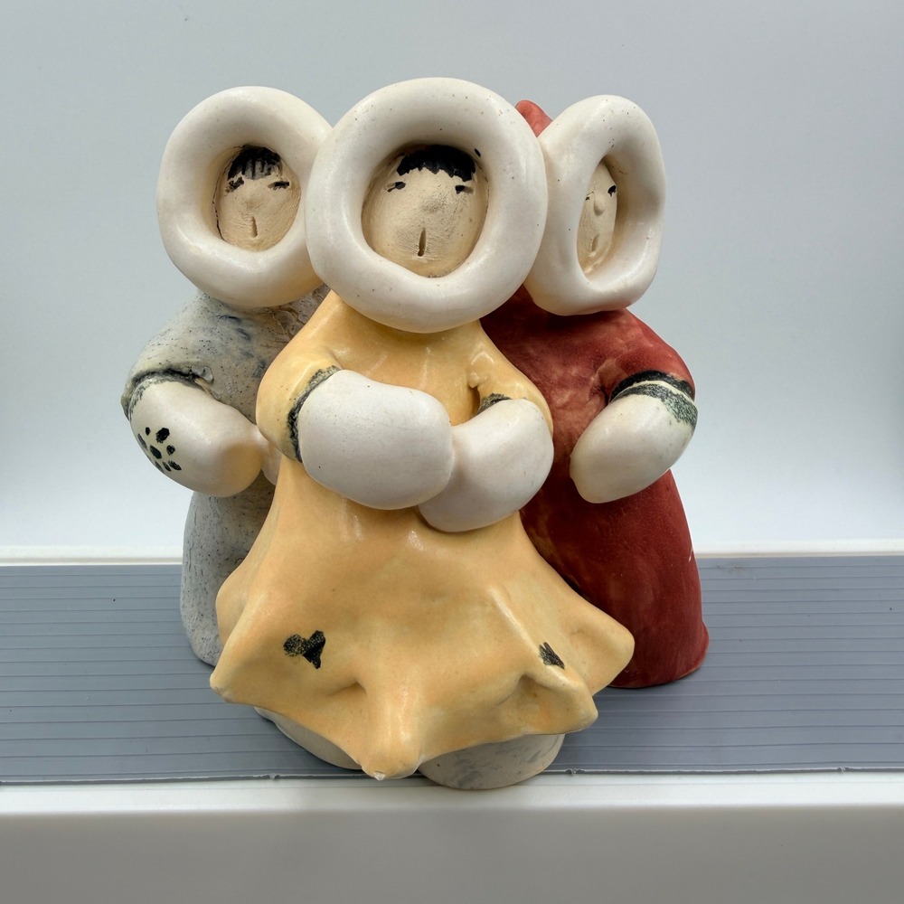 Michèle Dubé‎ Quebec Signed Studio Pottery Inuit Children Trio Figurine Folk Art